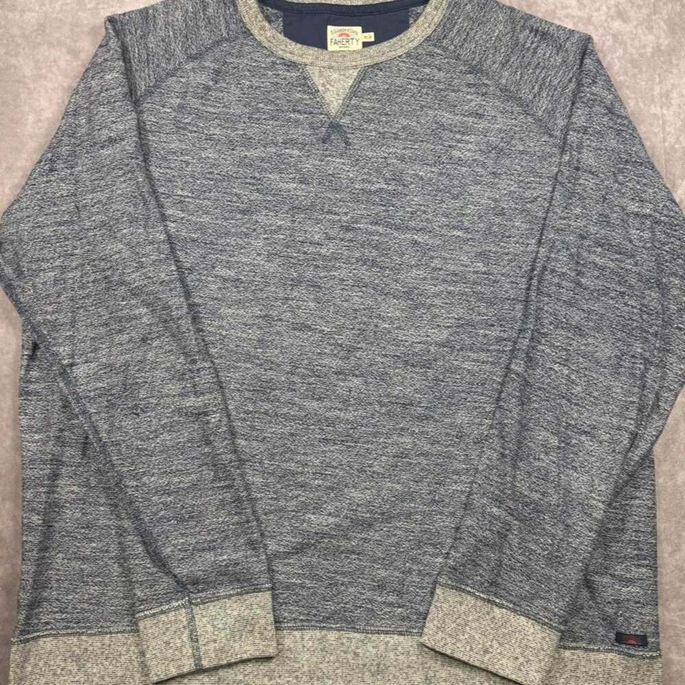 Faherty Men’s XL Marled Knit Crewneck Sweatshirt Gray Raglan Pullover V-Gusset